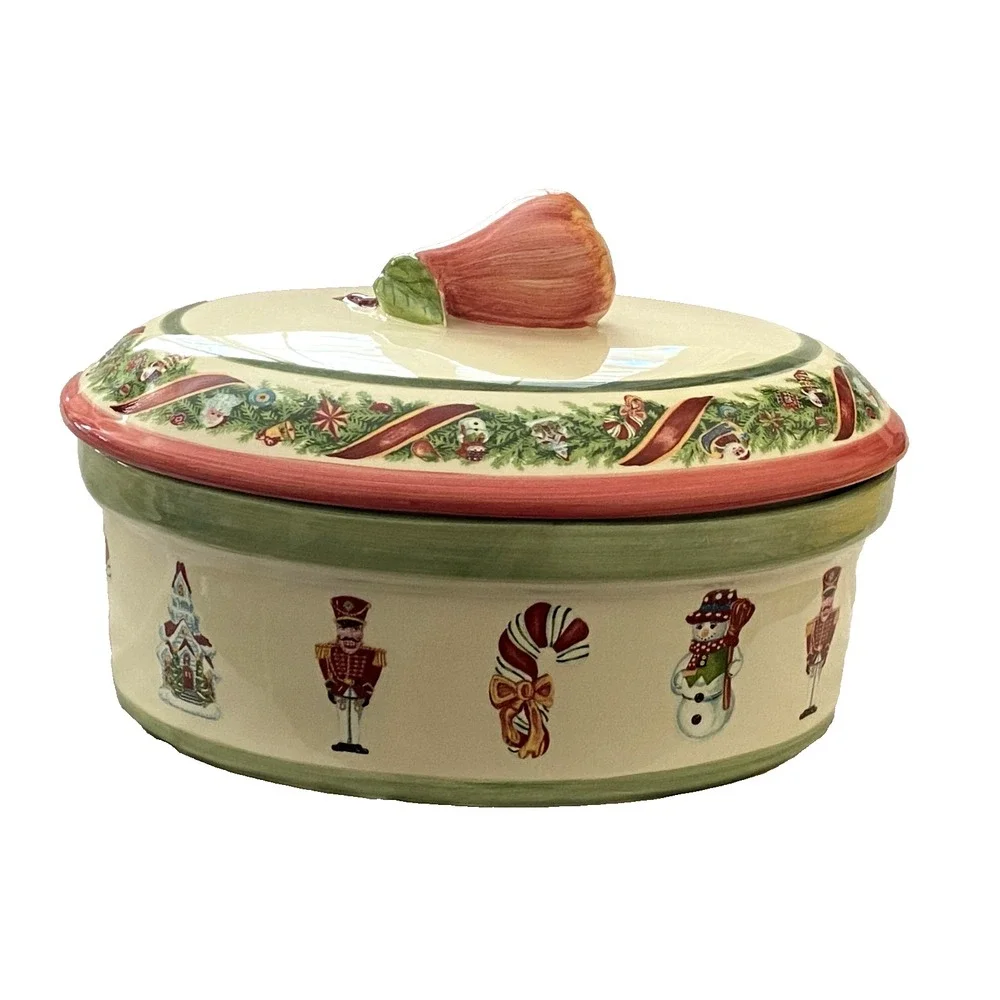 Radko Christopher's Tree Oval Covered Casserole Dish 2.5 Qt Christmas